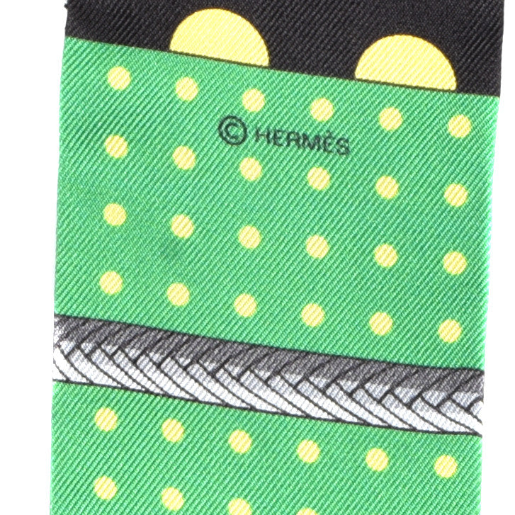 Hermes Silk Clic Clac a Pois Twilly Black Vert Jaune 3 of 4