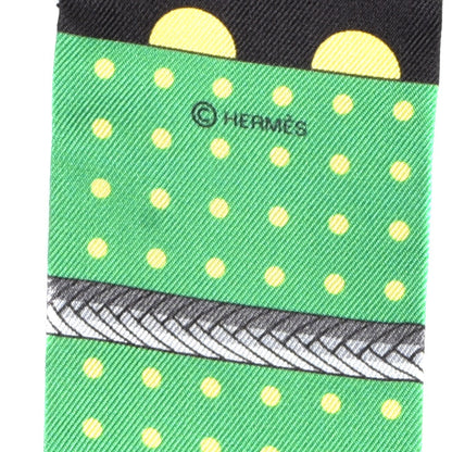 Hermes Silk Clic Clac a Pois Twilly Black Vert Jaune 3 of 4
