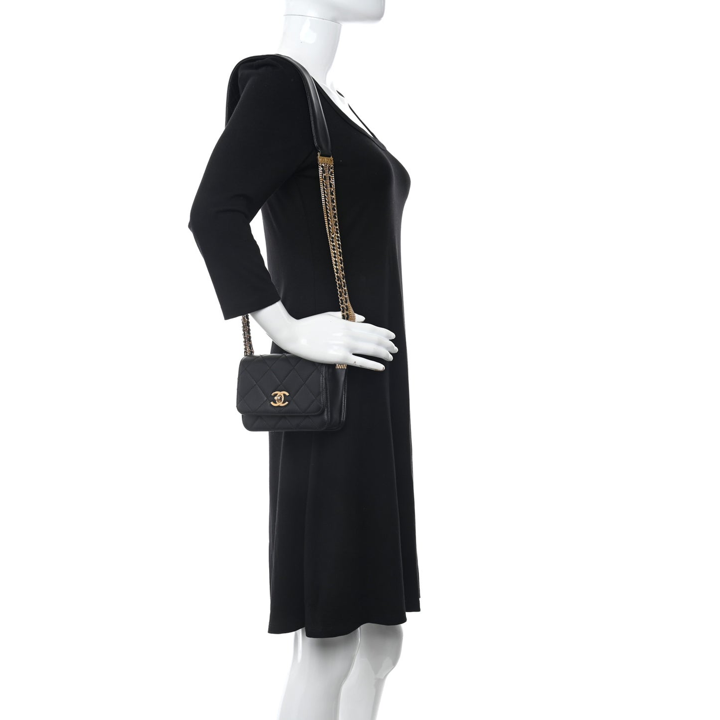 Lambskin Quilted Small Multiple Chain Flap Black
