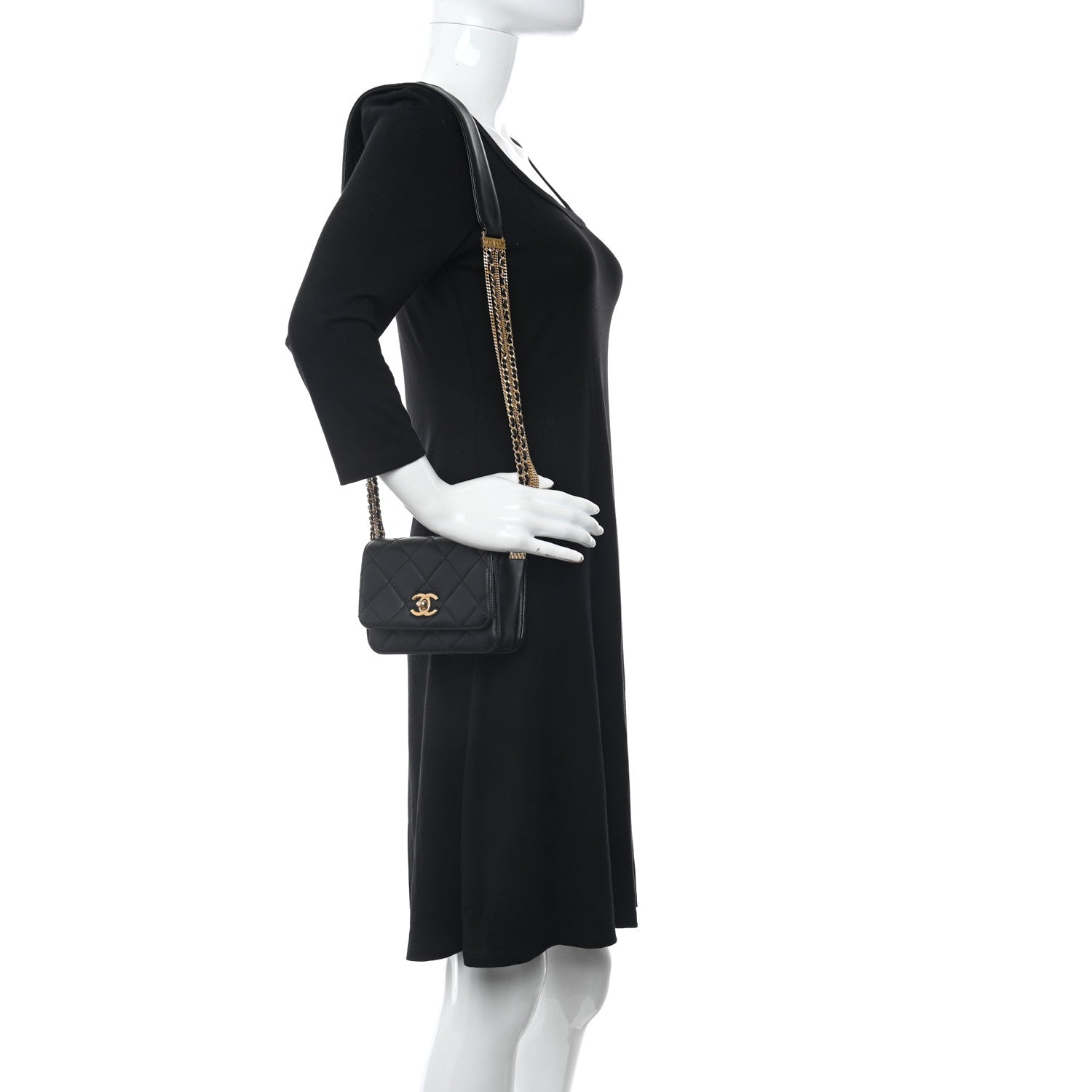 Chanel Lambskin Quilted Small Multiple Chain Flap Black 2 of 12