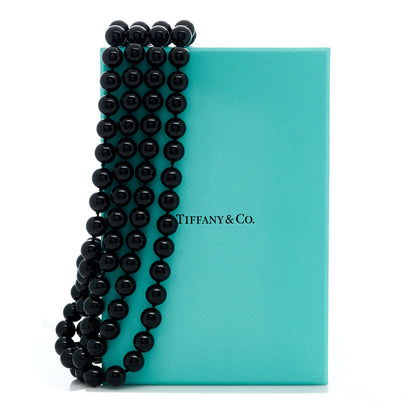 Tiffany Sterling Silver Black Onyx Bead Necklace 78" 5 of 5