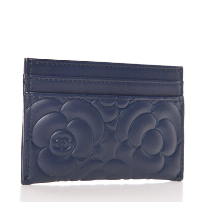 Chanel Lambskin Camellia Embossed Card Holder Blue 3 of 9