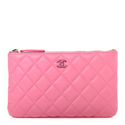 Chanel Lambskin Quilted Zipped Pouch Pink Yellow 1 of 9