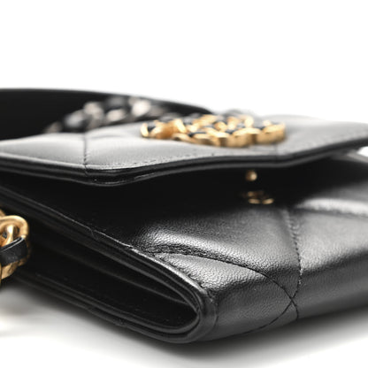 Chanel Shiny Goatskin Quilted Chanel 19 Flap Coin Purse With Chain Black 9 of 10