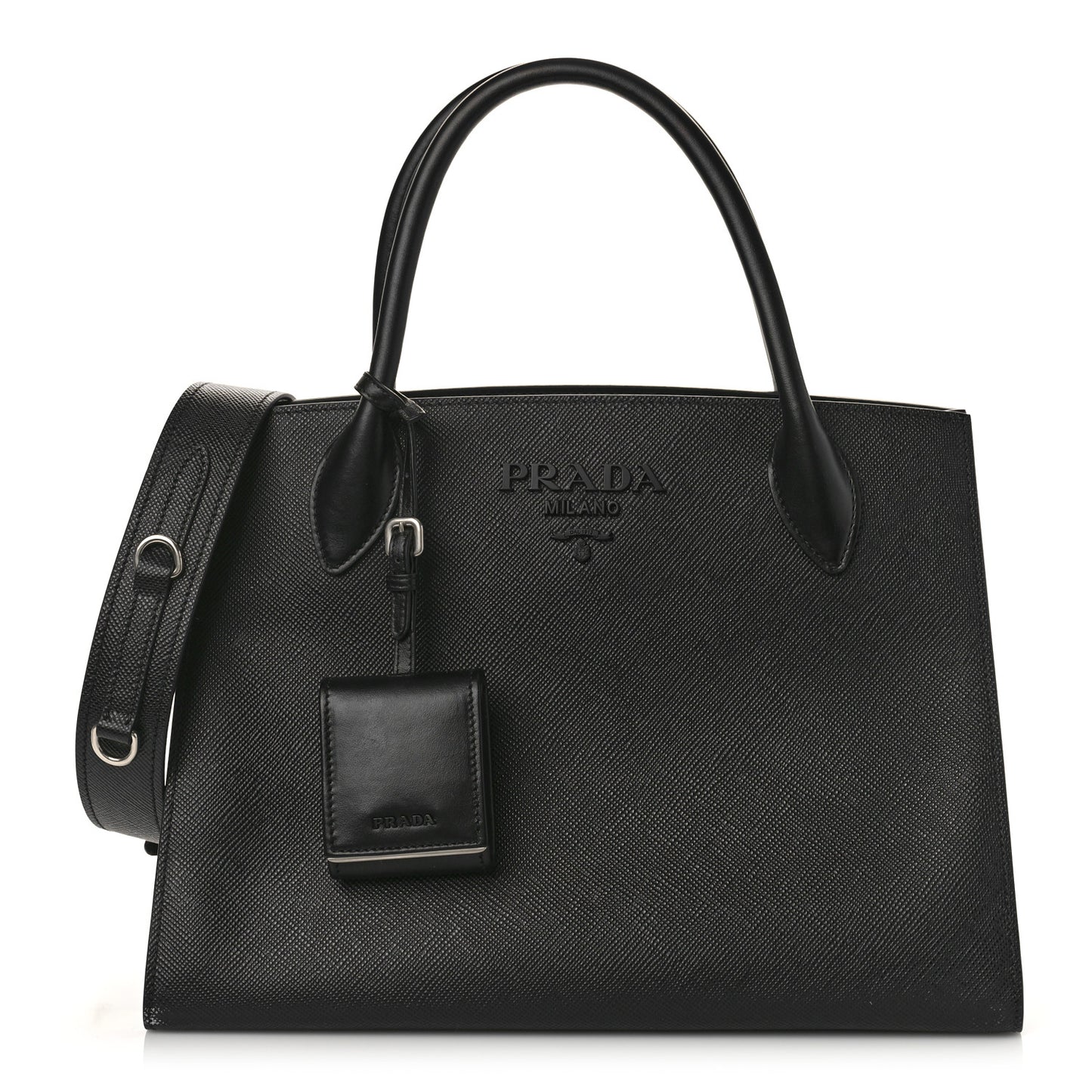 Saffiano Cuir Calfskin Medium Monochrome Top Handle Tote Black