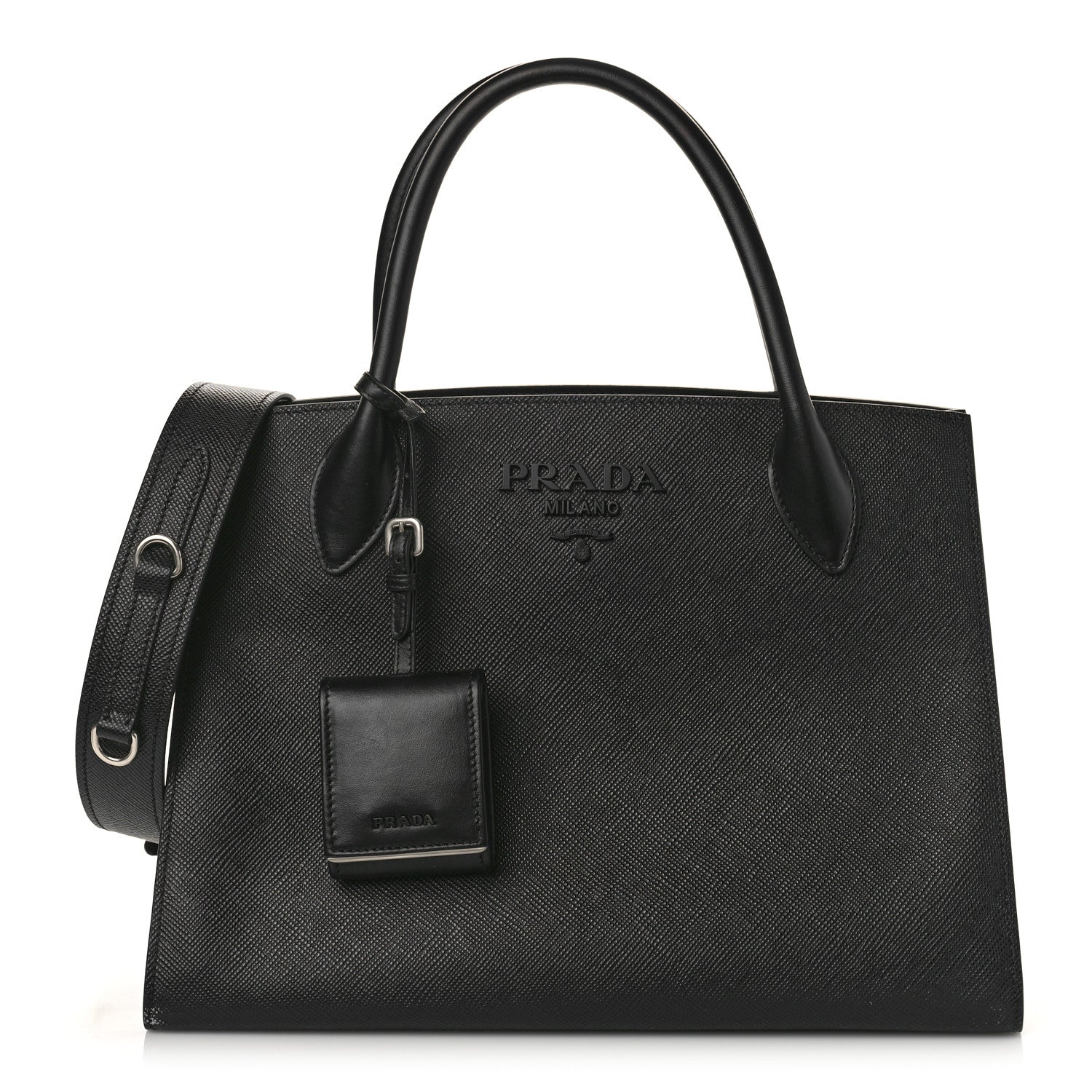 Prada Saffiano Cuir Calfskin Medium Monochrome Top Handle Tote Black 1 of 9