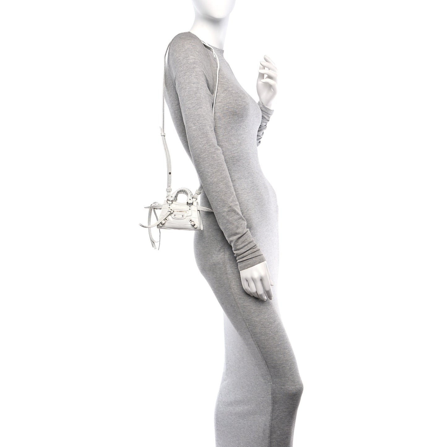 Extra Supple Calfskin Crocodile Embossed Neo Classic Silver Hardware Super Nano City Crossbody White