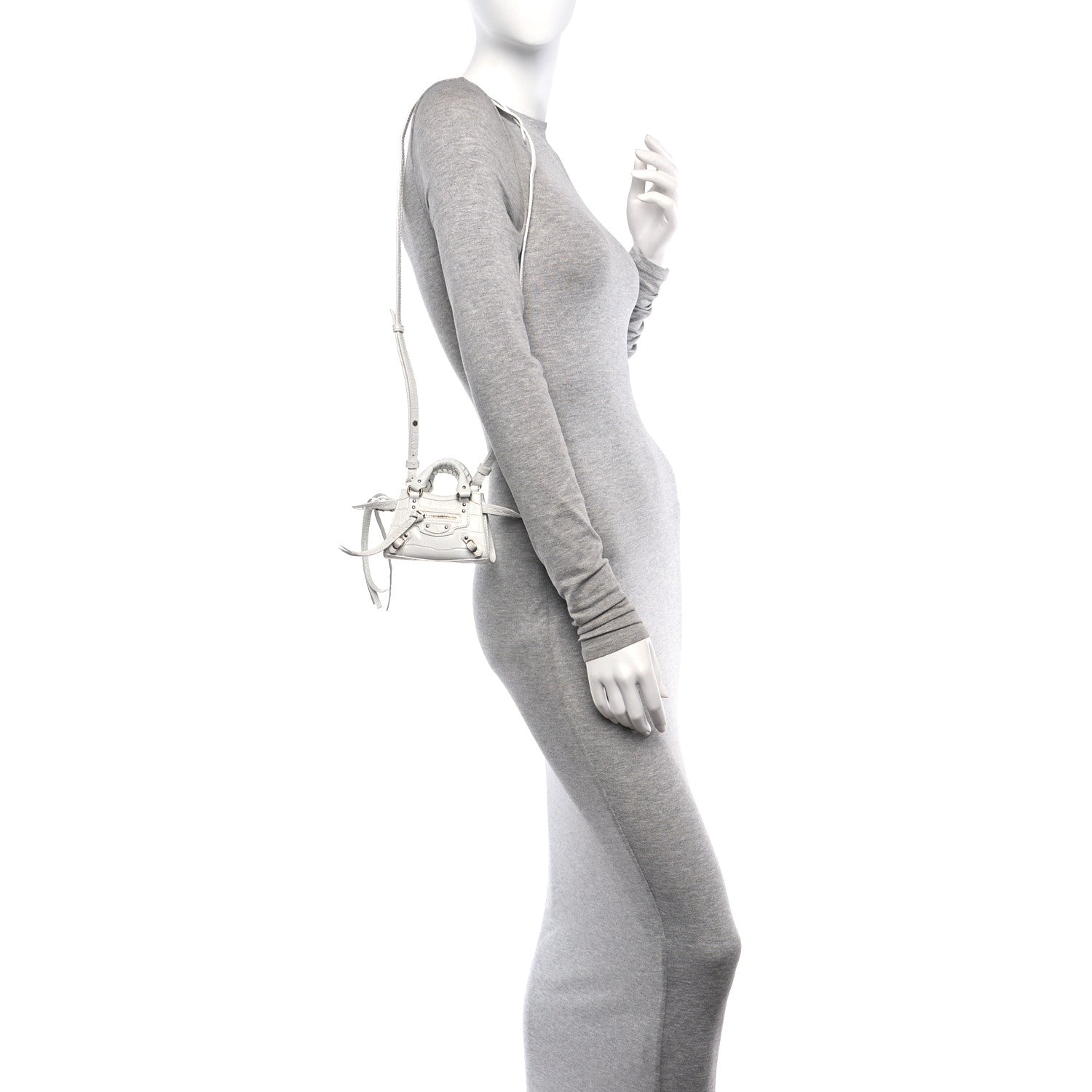Balenciaga Extra Supple Calfskin Crocodile Embossed Neo Classic Silver Hardware Super Nano City Crossbody White 2 of 14