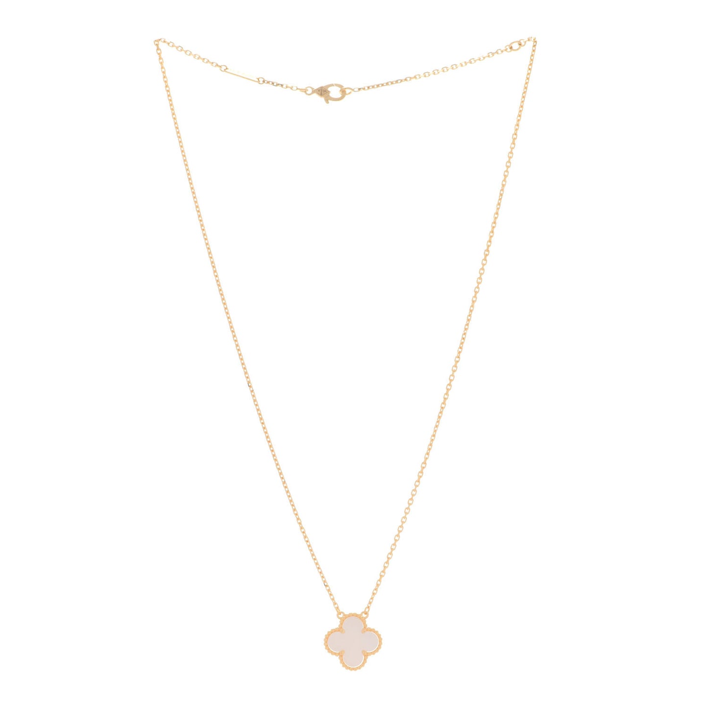 18K Yellow Gold Mother of Pearl Vintage Alhambra Pendant Necklace