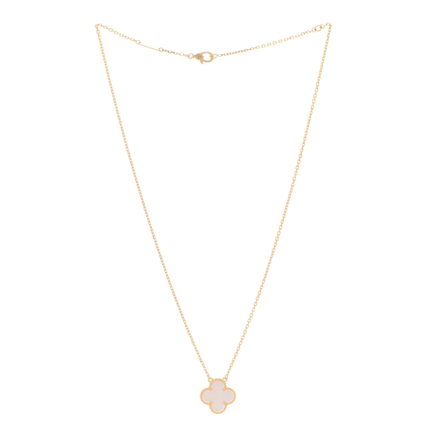 Van Cleef & Arpels 18K Yellow Gold Mother of Pearl Vintage Alhambra Pendant Necklace 3 of 7