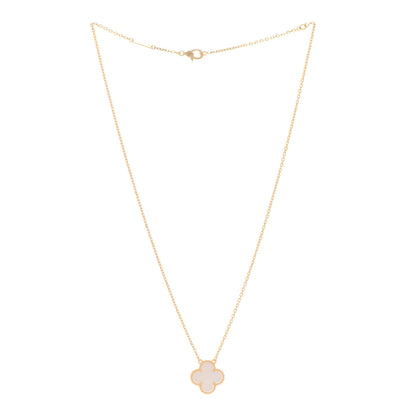 Van Cleef & Arpels 18K Yellow Gold Mother of Pearl Vintage Alhambra Pendant Necklace 3 of 7