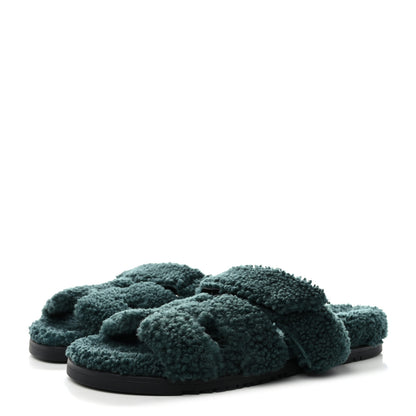 Hermes Woolskin Womens Chypre Sandals 40 Vert Anglais 3 of 8