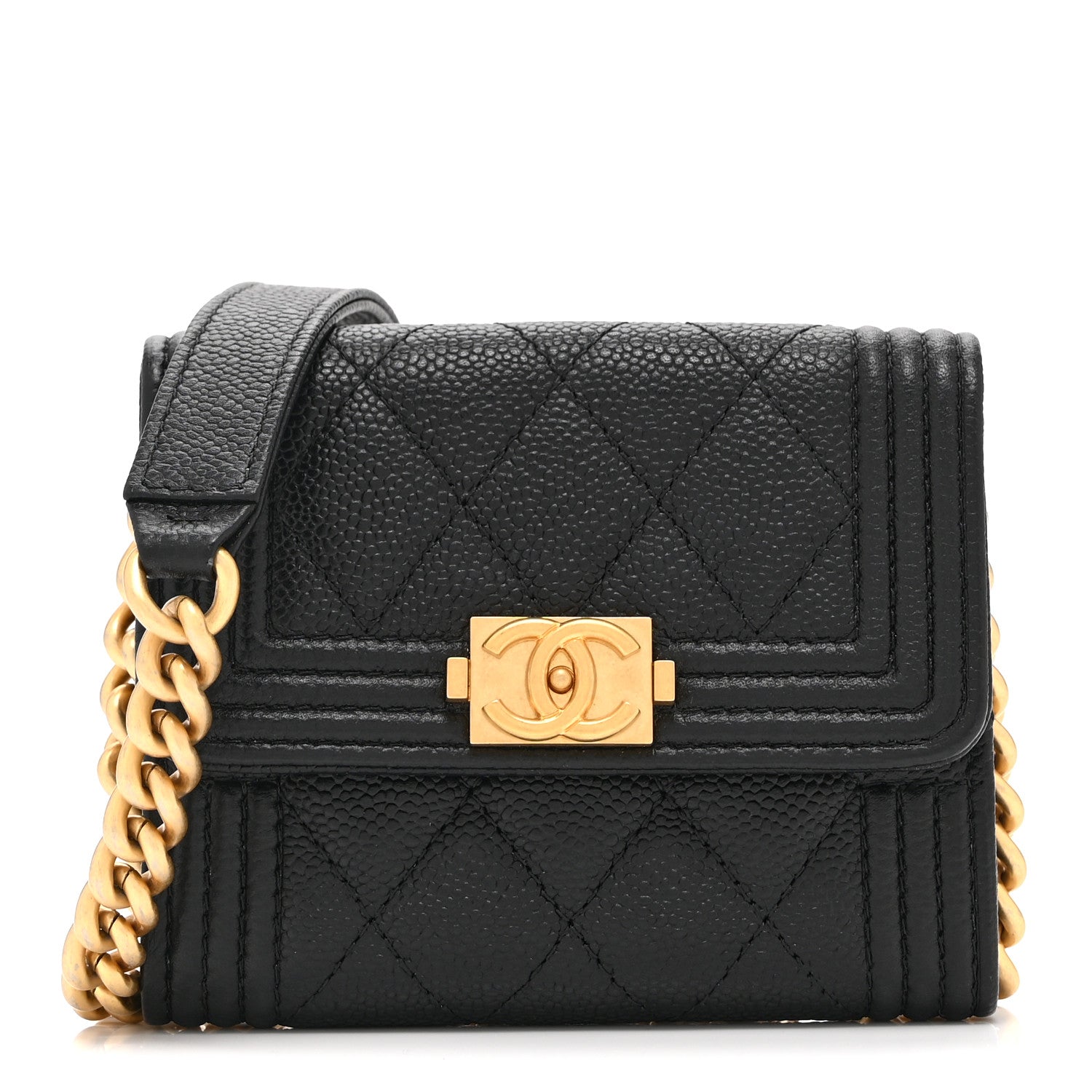 Chanel Caviar Quilted Boy Card Holder On Chain Black 1 of 11