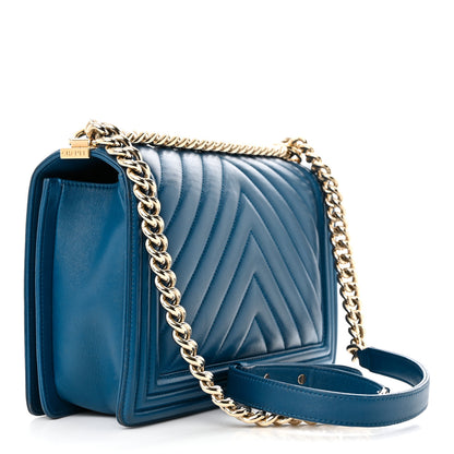 Chanel Lambskin Chevron Quilted New Medium Boy Flap Blue 3 of 20