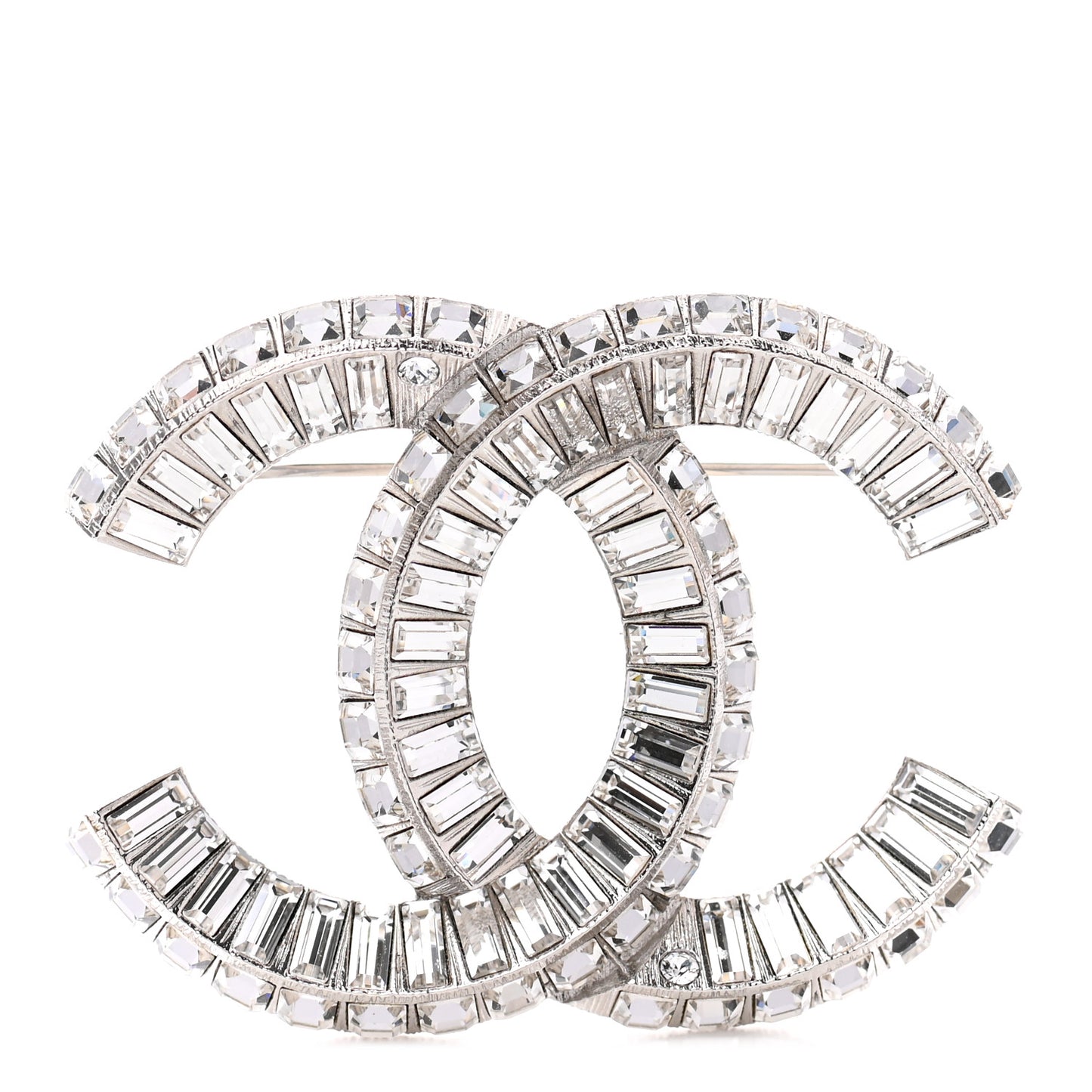 Baguette Crystal CC Brooch Silver