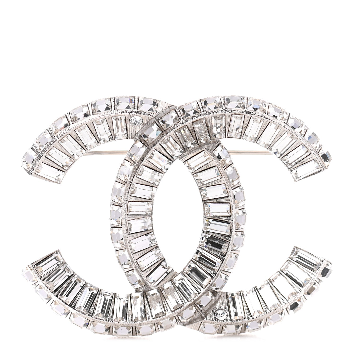 Chanel Baguette Crystal CC Brooch Silver 1 of 5