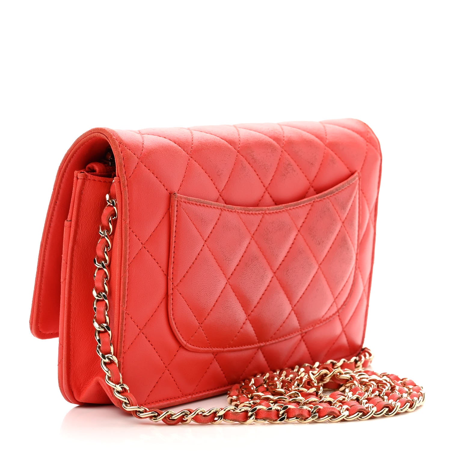 Chanel Lambskin Quilted Wallet On Chain WOC Red 3 of 17