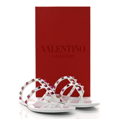 Valentino Garavani Nappa Rockstud Caged Flat Slide Sandals 38 Optic White Pink 3 of 8