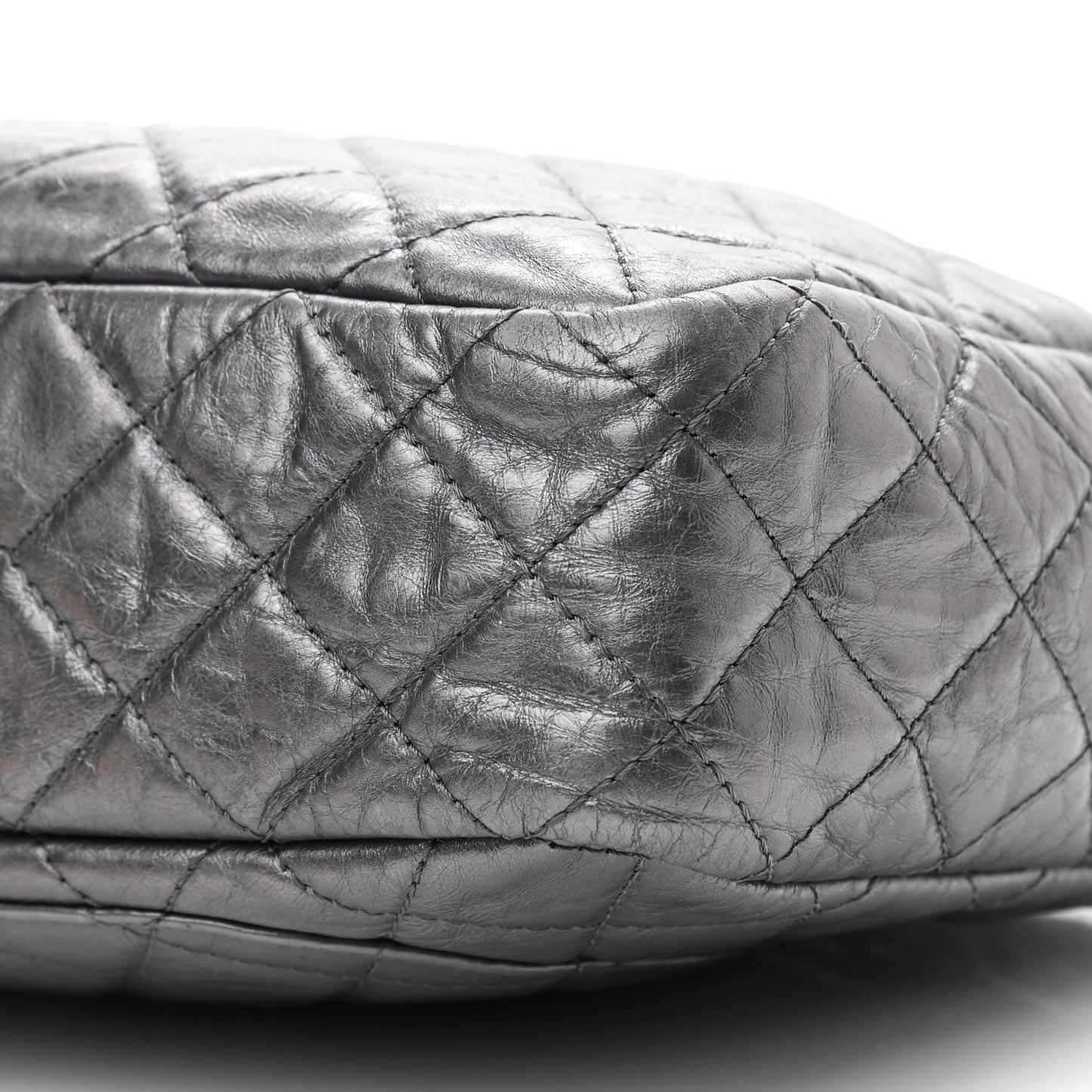Metallic Aged Calfskin Quilted Large Reissue Camera Case Silver