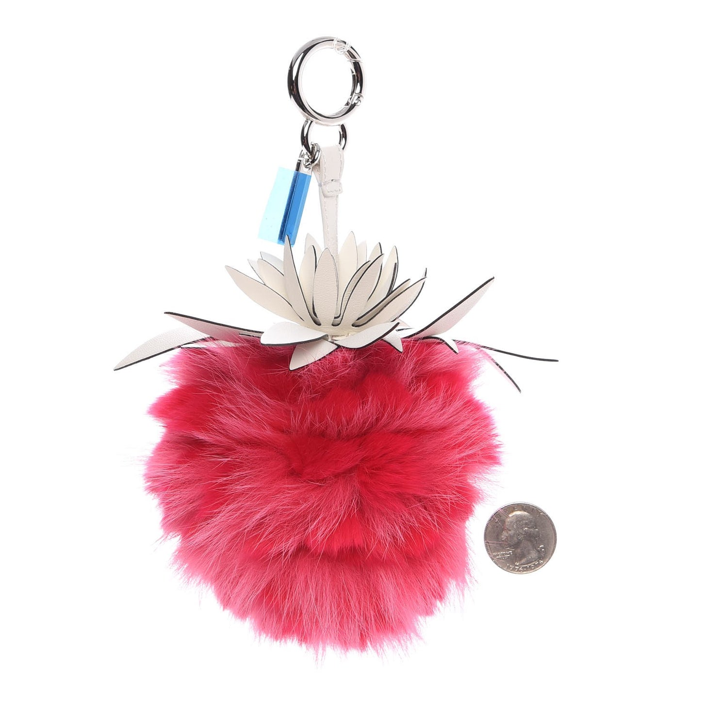 Fox Rabbit Fur Nappa Pineapple Bag Charm Fuxia White