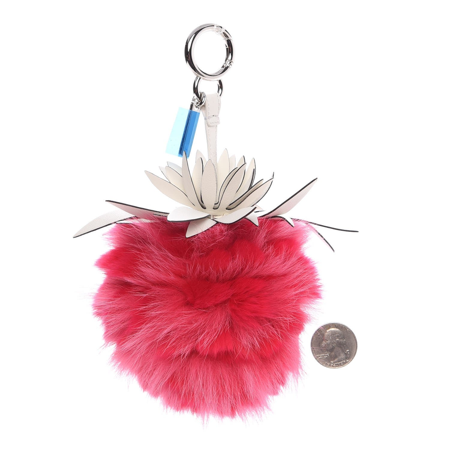 Fendi Fox Rabbit Fur Nappa Pineapple Bag Charm Fuxia White 2 of 5