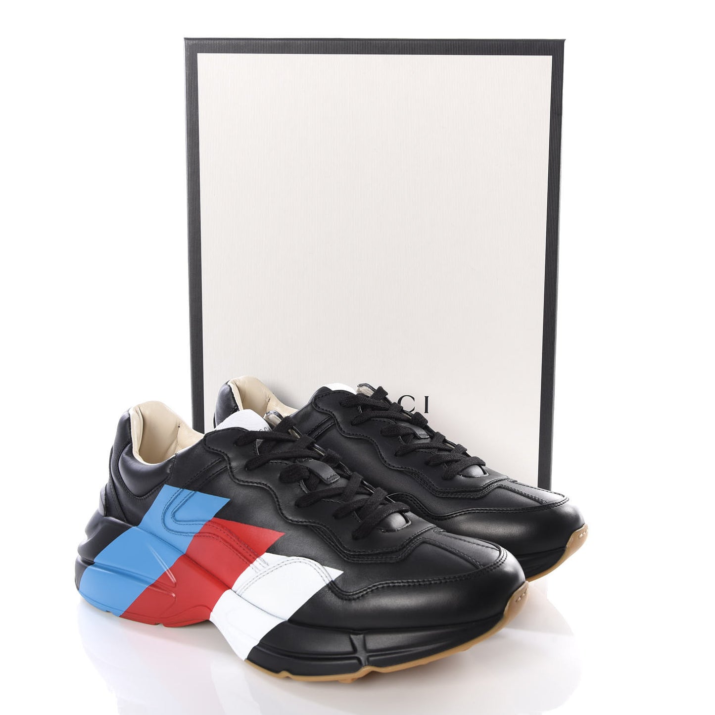 Calfskin Web Printed Mens Rhyton Sneakers 8.5 Black