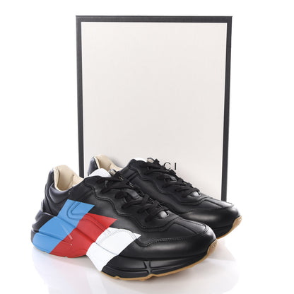 Gucci Calfskin Web Printed Mens Rhyton Sneakers 8.5 Black 9 of 10
