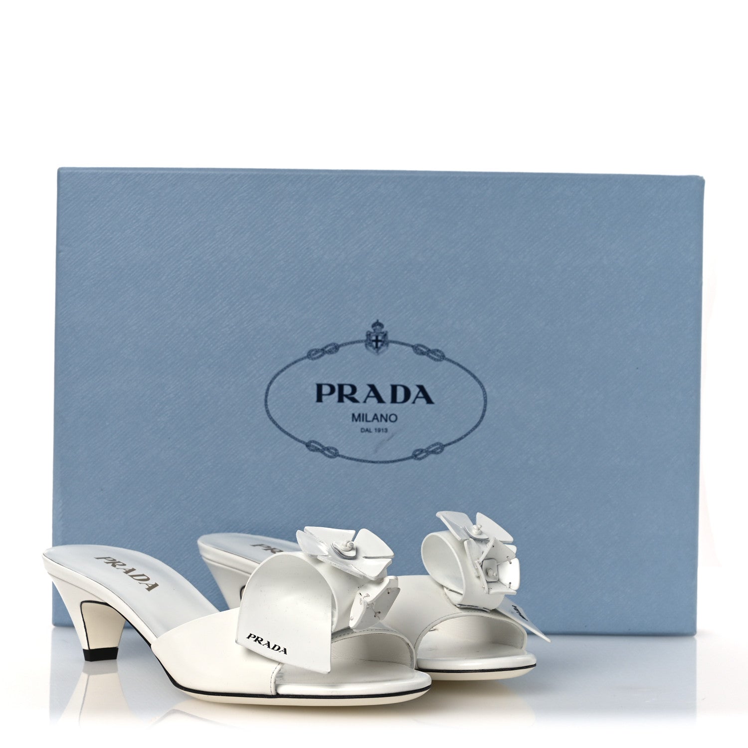 Prada Spazzolato Flower 45mm Slide Sandals 38.5 White 11 of 11