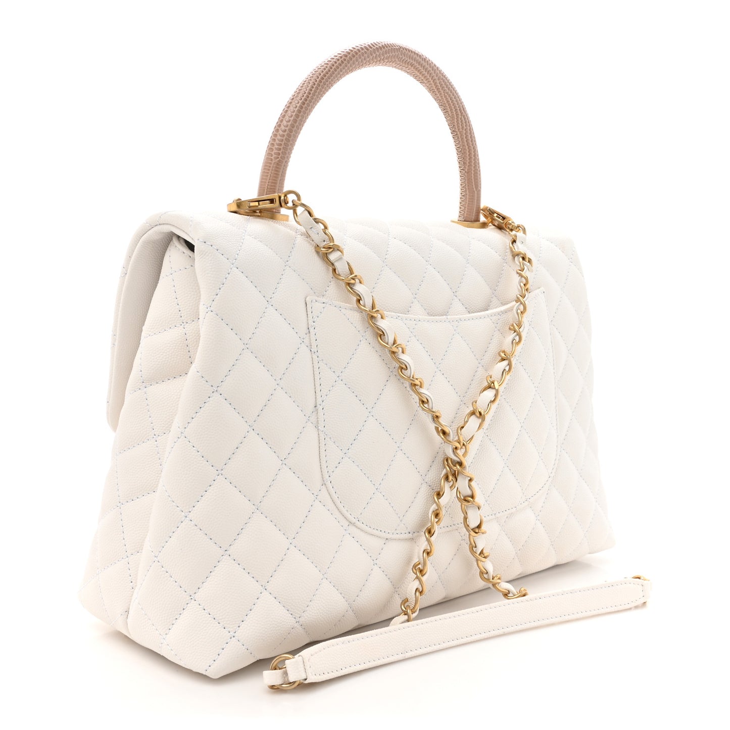 Caviar Lizard Quilted Medium Coco Handle Flap Ivory