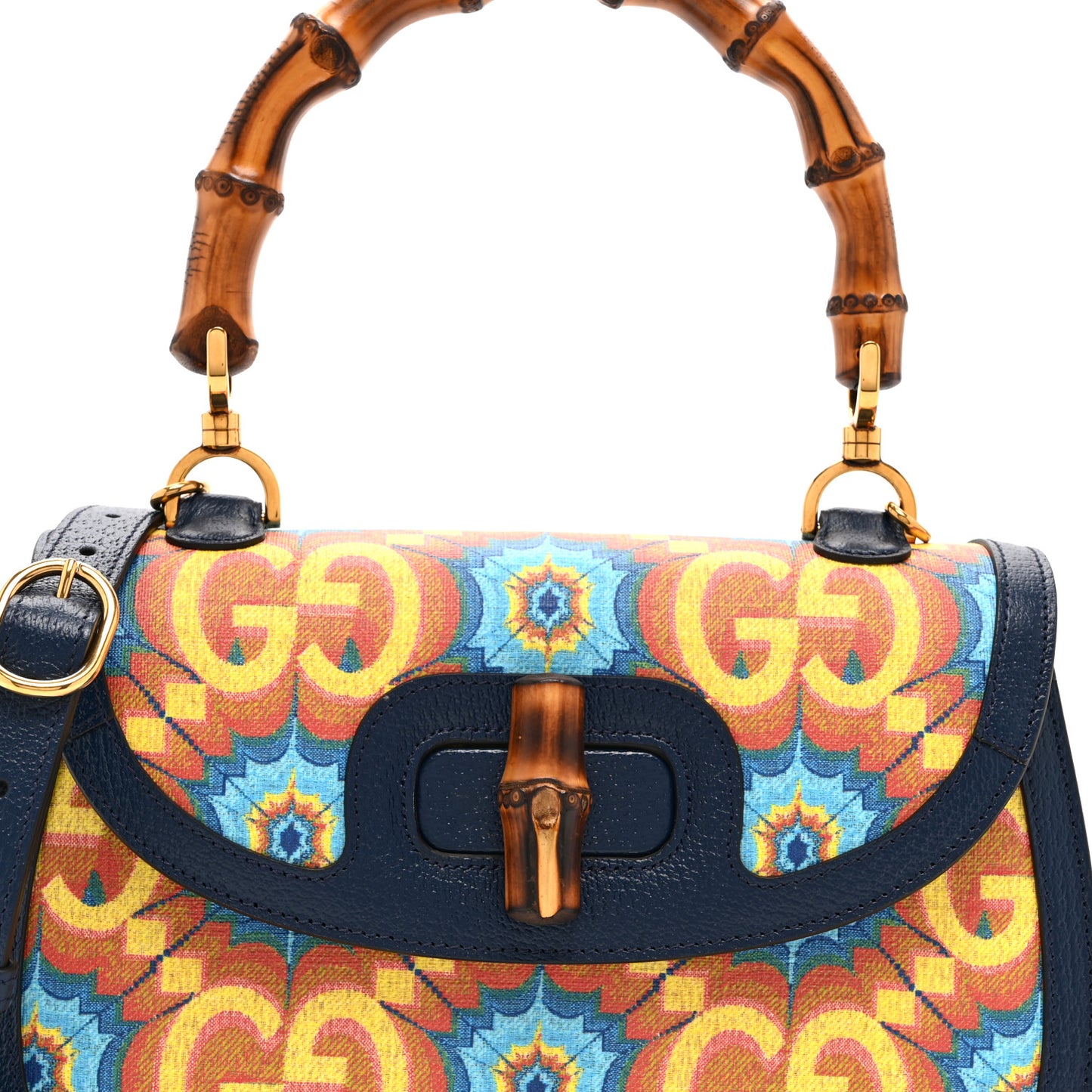 Calfskin Kaleidoscope Medium Bamboo 1947 Top Handle Bag Blue Orange Multicolor Blue Agata