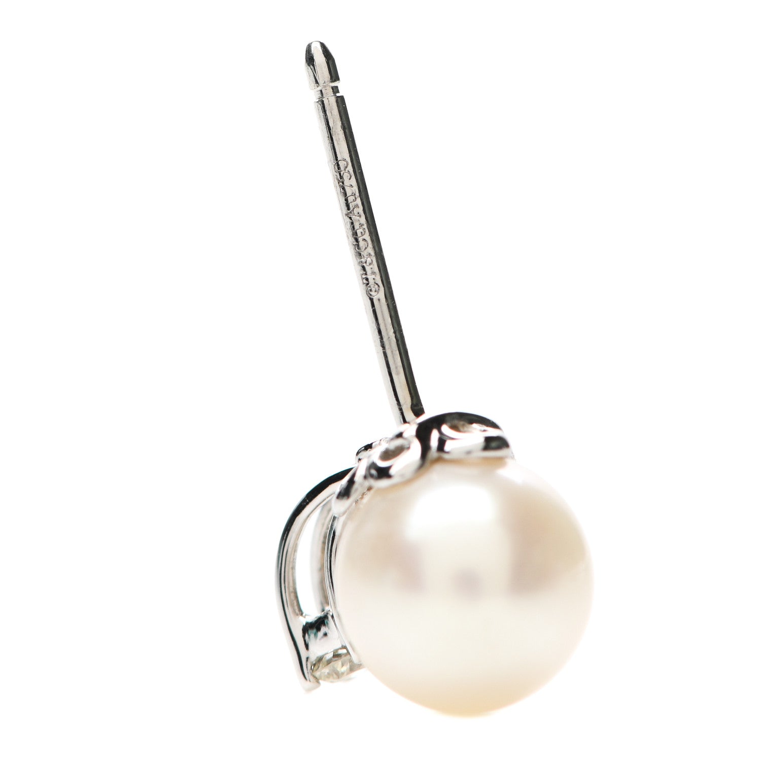 Tiffany 18K White Gold Diamond Akoya Pearl 7-7.5mm Signature Earrings 4 of 5