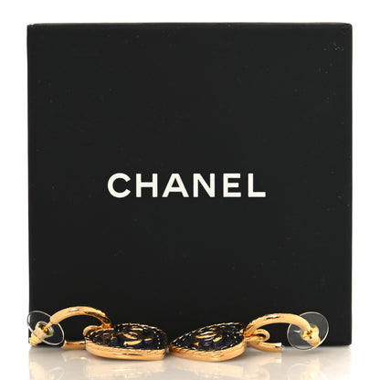 Chanel Metal Enamel CC Denim Heart Drop Earrings Gold Blue 5 of 5
