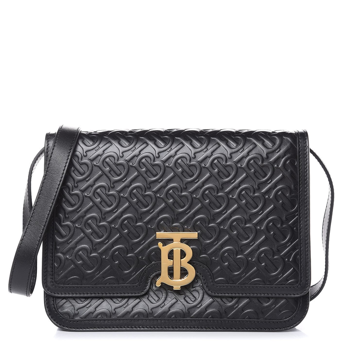 Calfskin Monogram Embossed Medium TB Bag Black