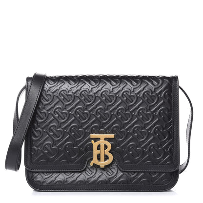 Burberry Calfskin Monogram Embossed Medium TB Bag Black 1 of 9