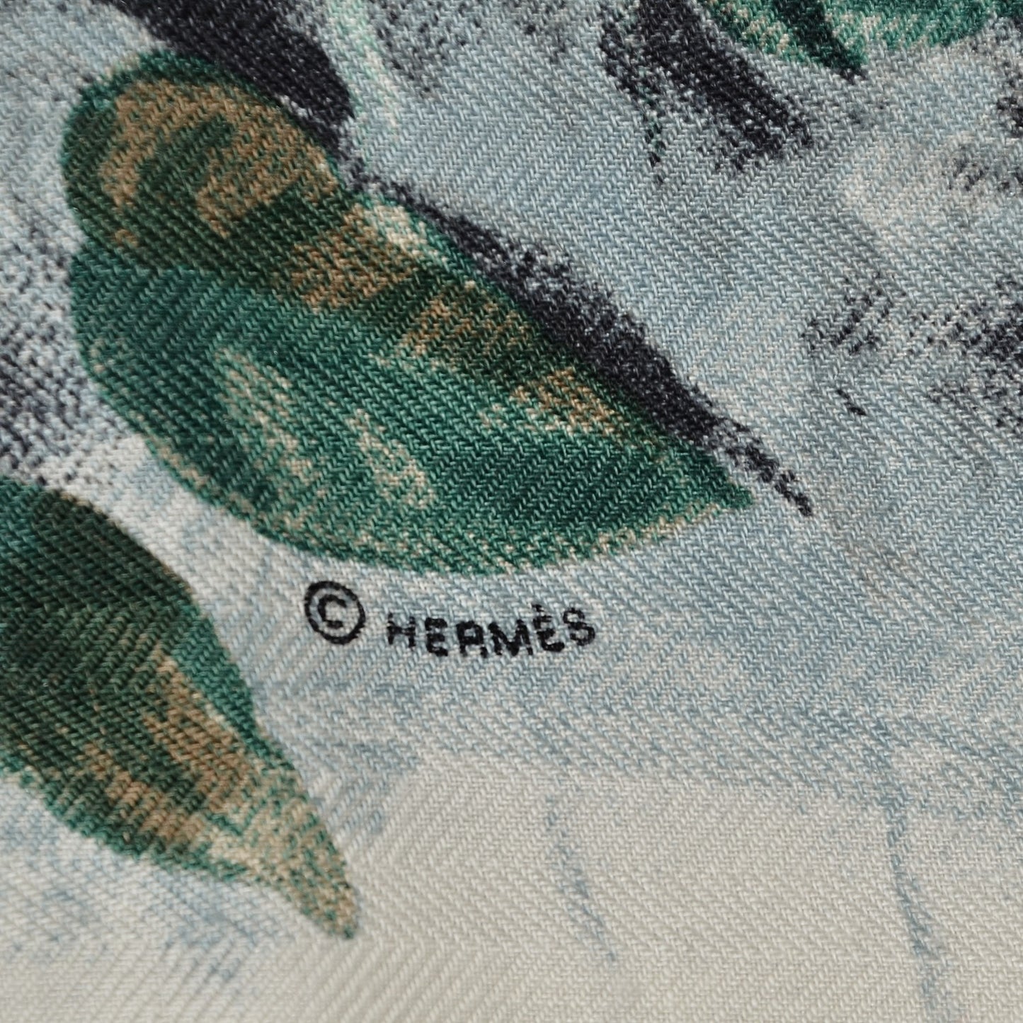 Cashmere Silk Panthera Pardus Scarf 140 Blanc Anthracite Vert