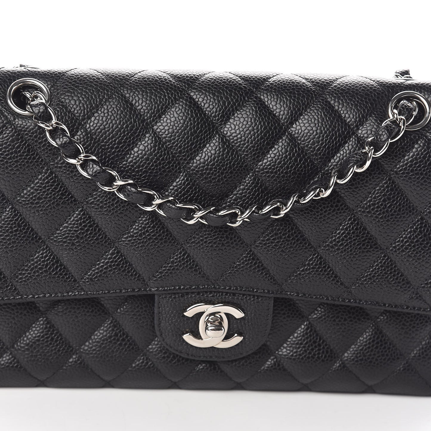 Caviar Quilted Medium Double Flap Black