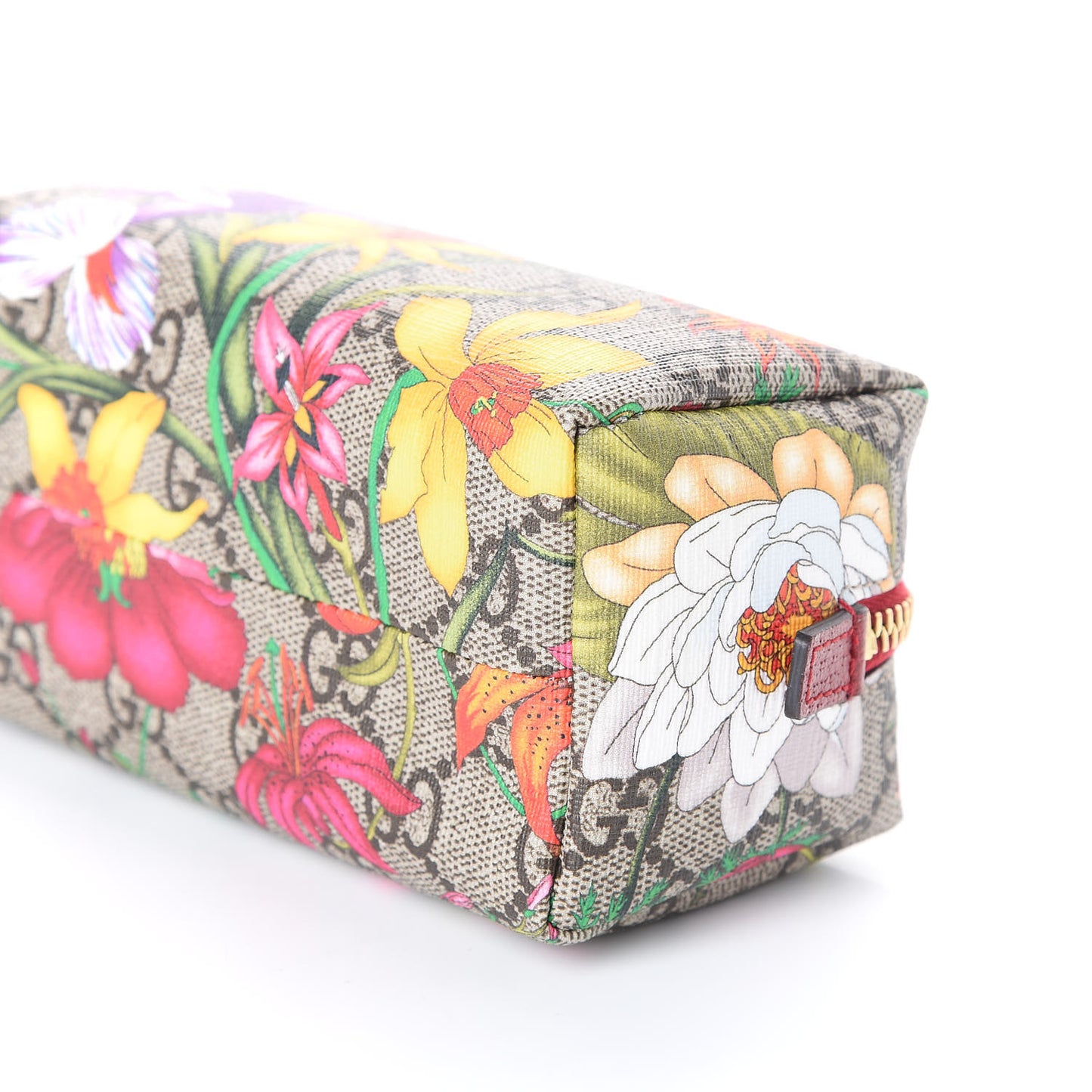 Soft GG Supreme Monogram Flora Calfskin Small Ophidia Cosmetic Case Beige Ebony Multicolor Rosso