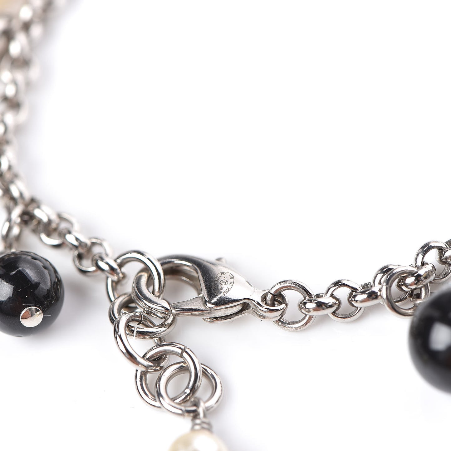 Enamel Pearl Beaded CC Bracelet Silver