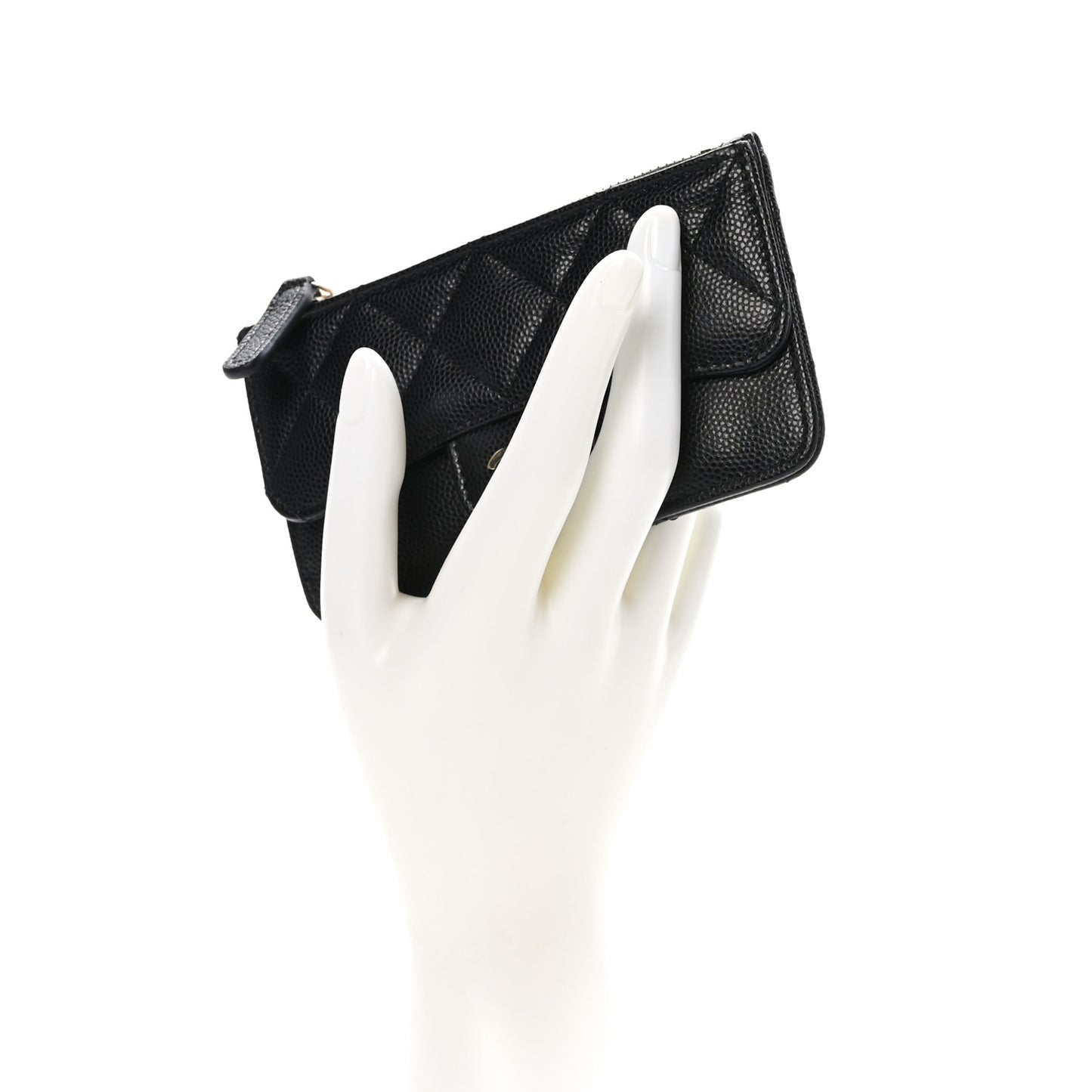 Caviar Quilted Flap Zip Card Holder Black
