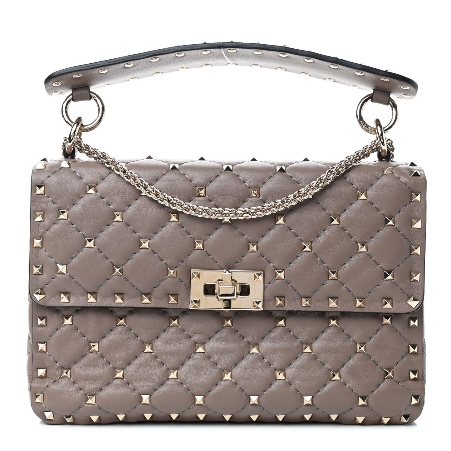 Nappa Medium Rockstud Spike Shoulder Bag Clay