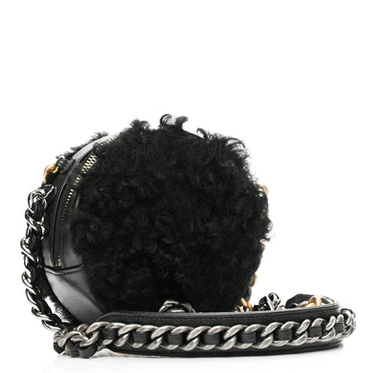 Chanel Shearling Sheepskin Chanel 19 Round Clutch With Chain Black 3 of 11