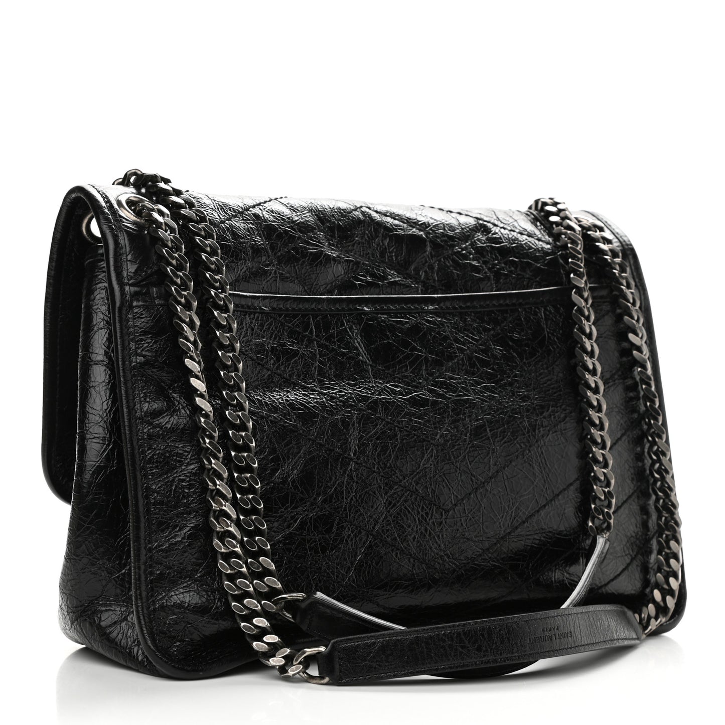 Crinkled Calfskin Matelasse Monogram Medium Niki Chain Satchel Black