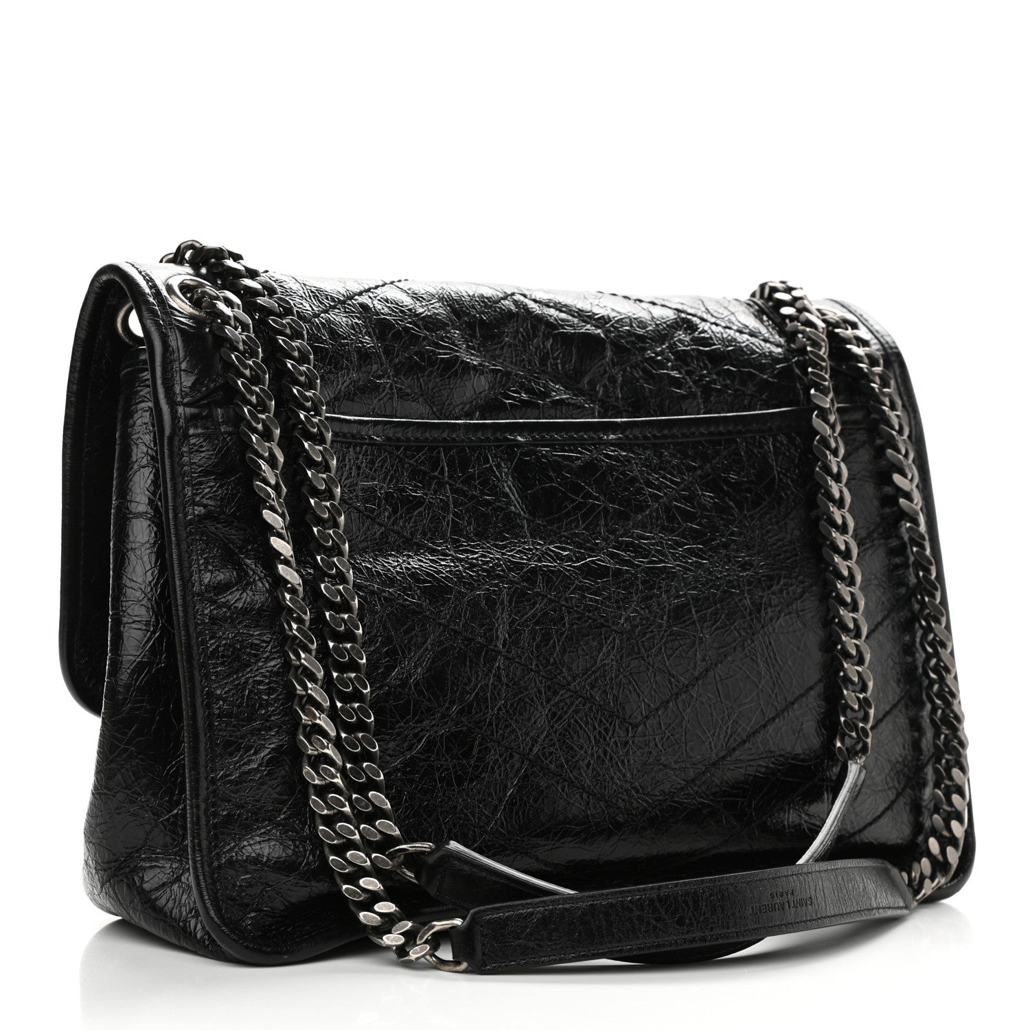 Saint Laurent Crinkled Calfskin Matelasse Monogram Medium Niki Chain Satchel Black 3 of 11