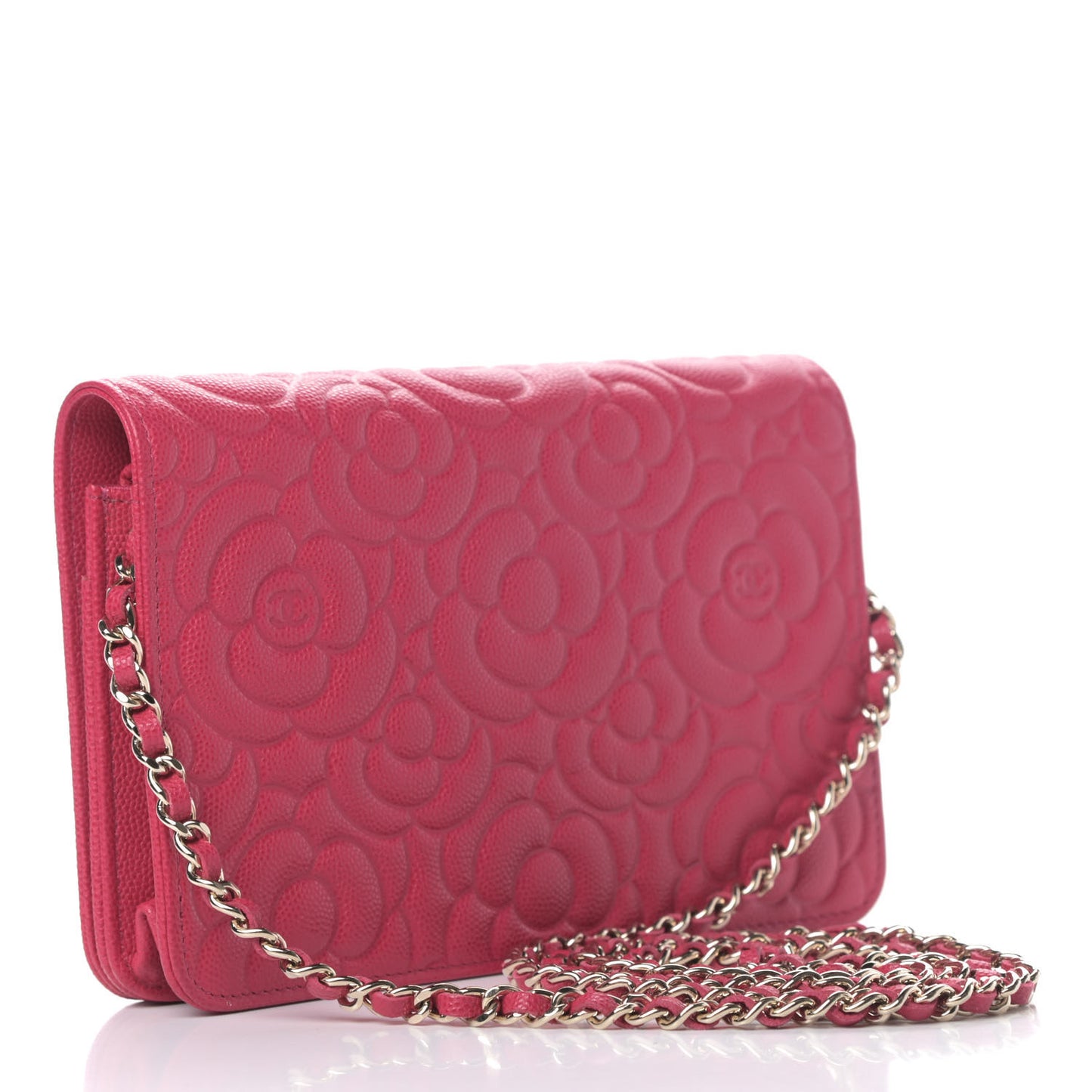 Caviar Camellia Embossed Wallet On Chain WOC Fuschia