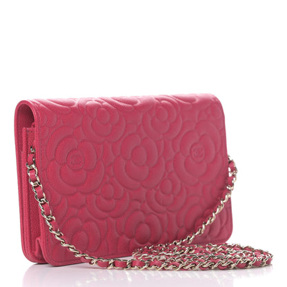 Chanel Caviar Camellia Embossed Wallet On Chain WOC Fuschia 2 of 5
