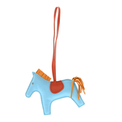 Hermes Milo Lambskin Grigri Rodeo Horse Bag Charm MM Celeste Naturel Bouton D'Or Cornaline 1 of 6