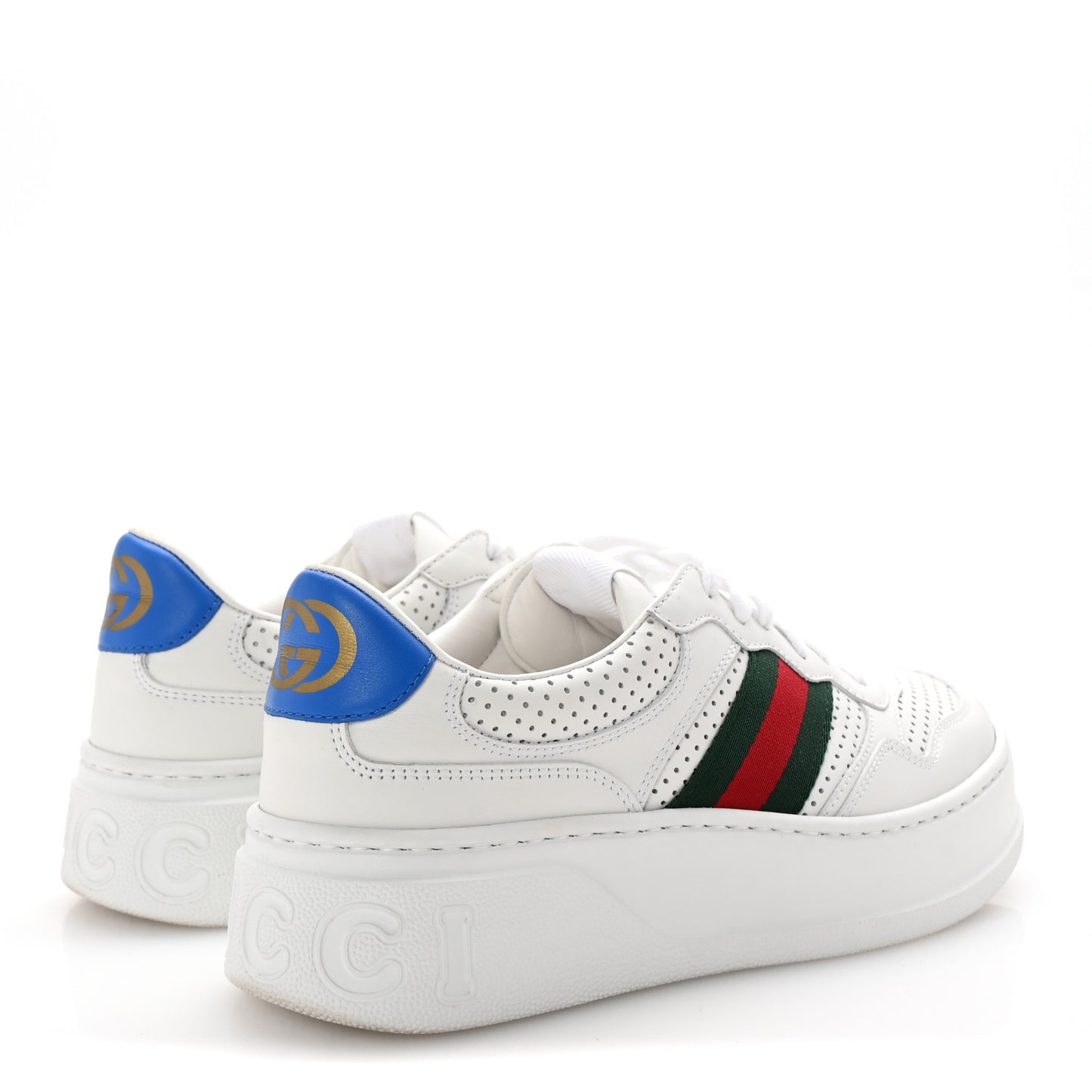 Calfskin Web Perforated Womens Platform 55mm Sneakers 38.5 White Bright Splash