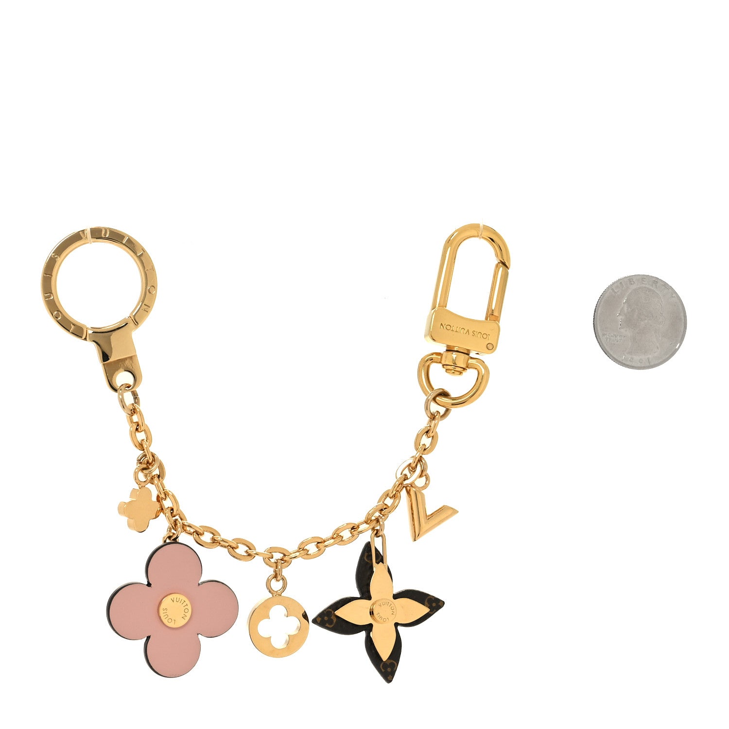 Louis Vuitton Brass Monogram Blooming Flowers Bag Charm Key Holder Rose Ballerine 2 of 4
