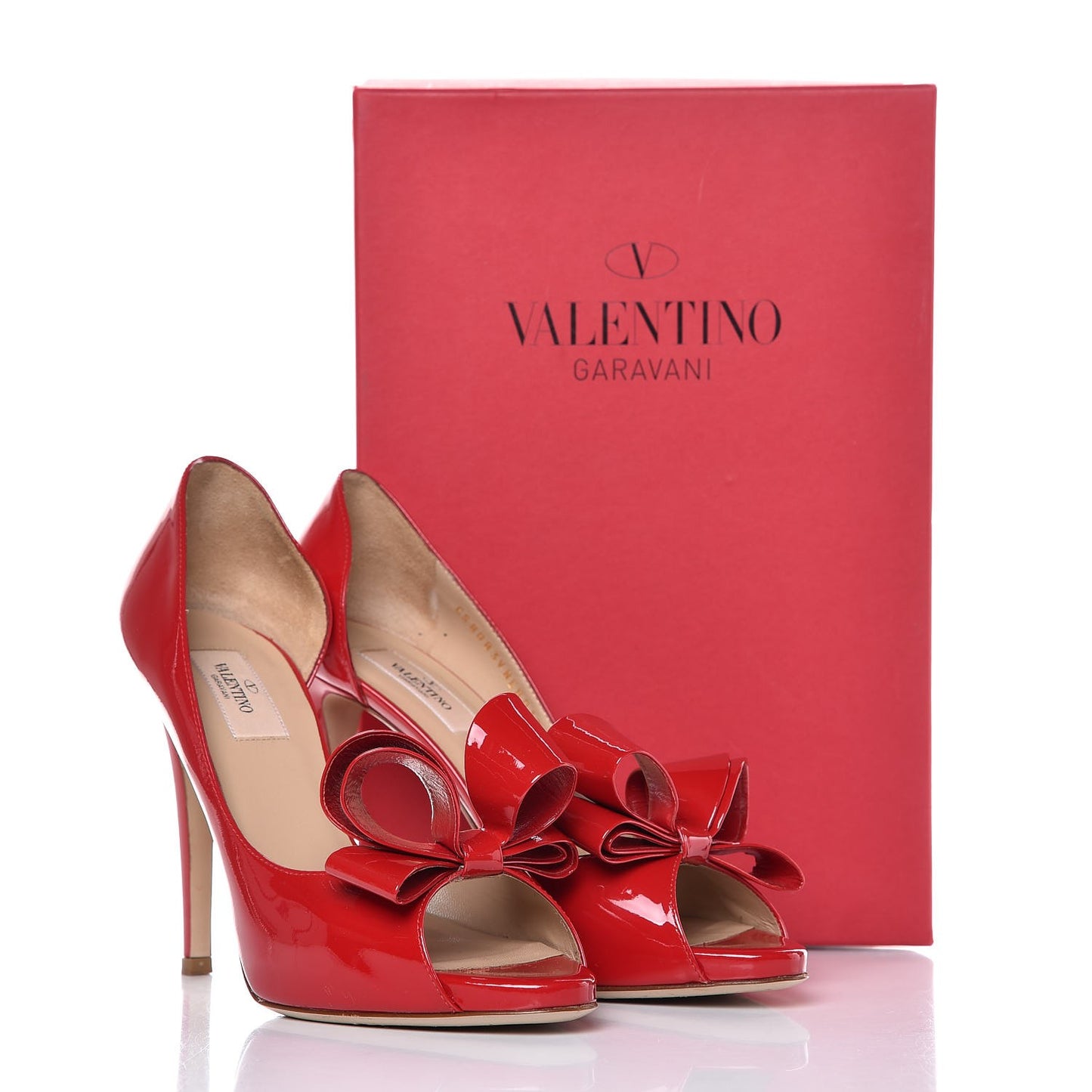 Patent Couture Bow Peep Toe d'Orsay 15/110mm Pumps 39.5 Rosso Valentino