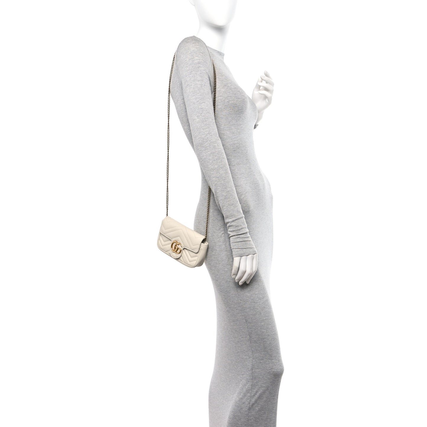 Calfskin Matelasse Super Mini GG Marmont Shoulder Bag White